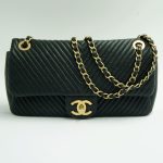シャネル（CHANEL）シェブロン　Vステッチ　ダブルチエーンバッグ　A92088　レディース　ハンドバッグ　ショルダーバッグ　ブラック　（中古）